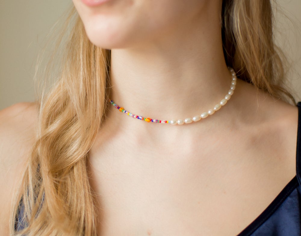 Half Pearl and Half Colourful Seed Bead Necklace