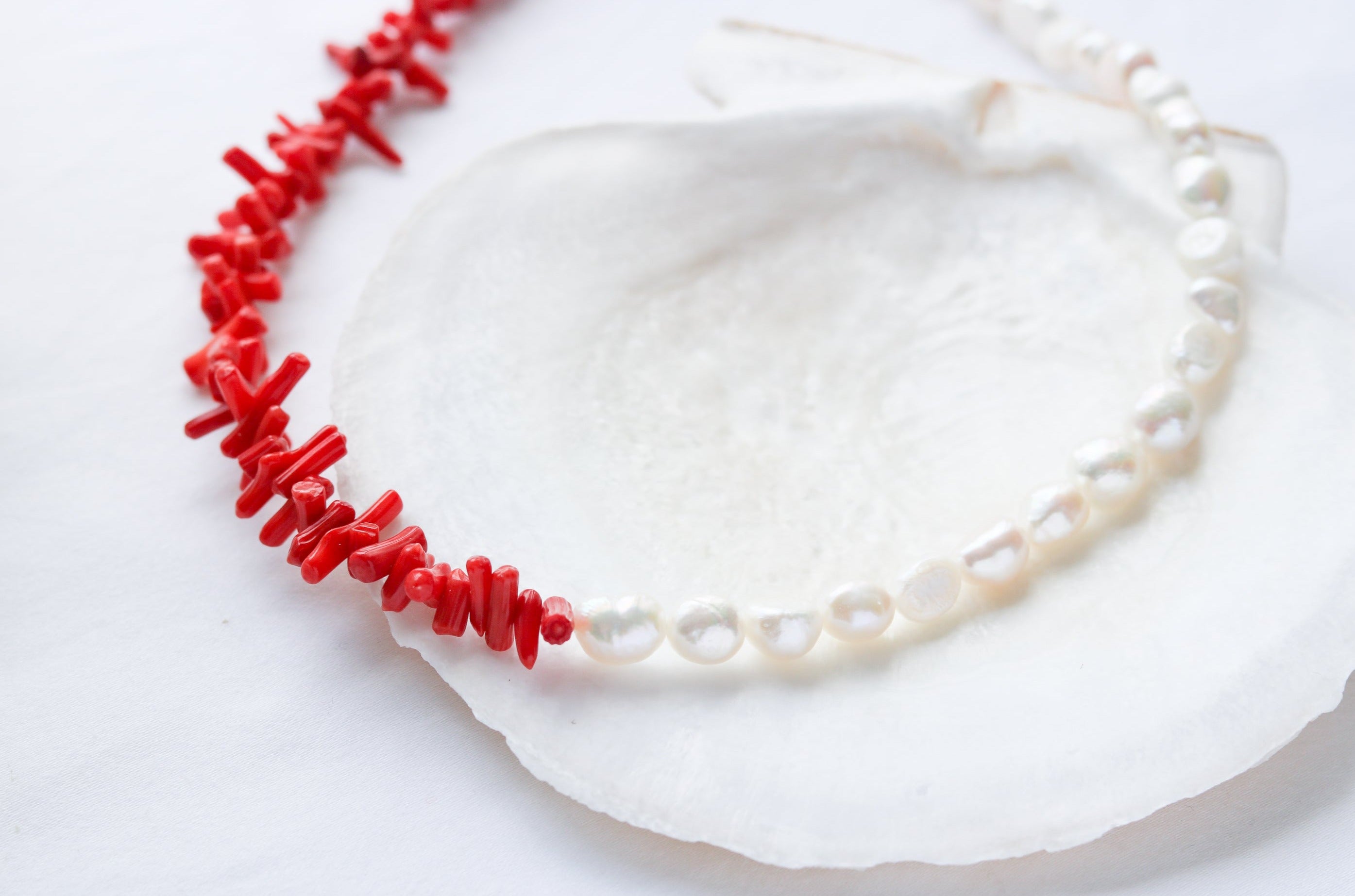 Ariel Coral & Freshwater Pearl Half and Half Necklace