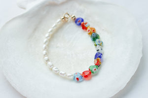 Amore Millefiori Heart and Pearl Bracelet