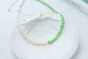 Lush Millefiori Floral Half Pearl Necklace
