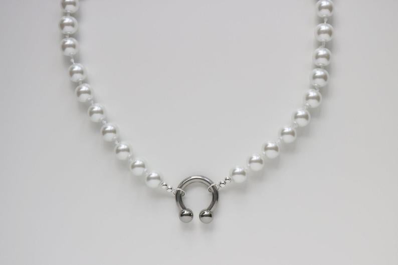 Punk Mens Pearl Necklace