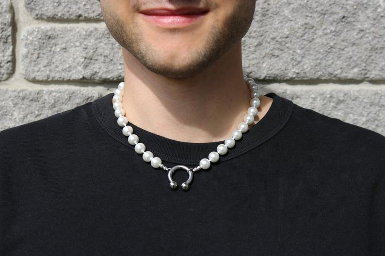 Punk Mens Pearl Necklace